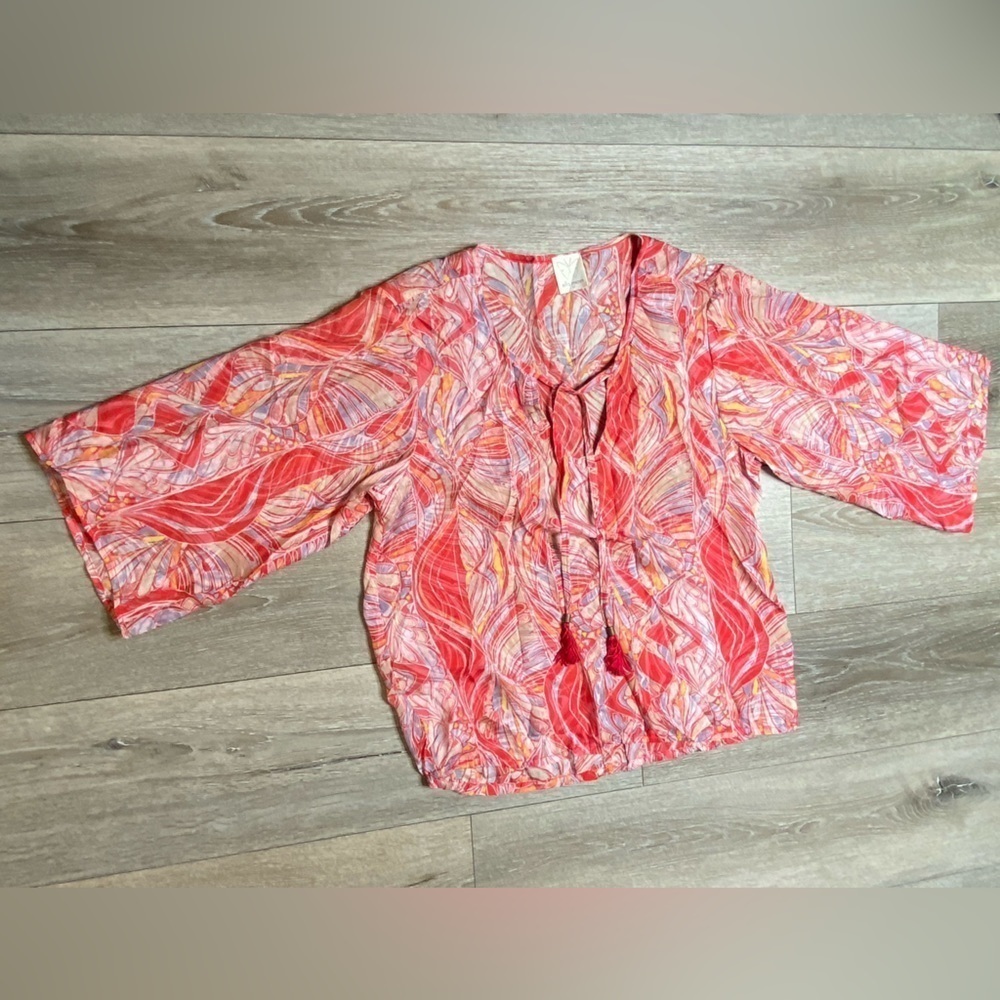 Ella Moss Womens 100% Silk Sheer Boho Paisley Blouse Size XS